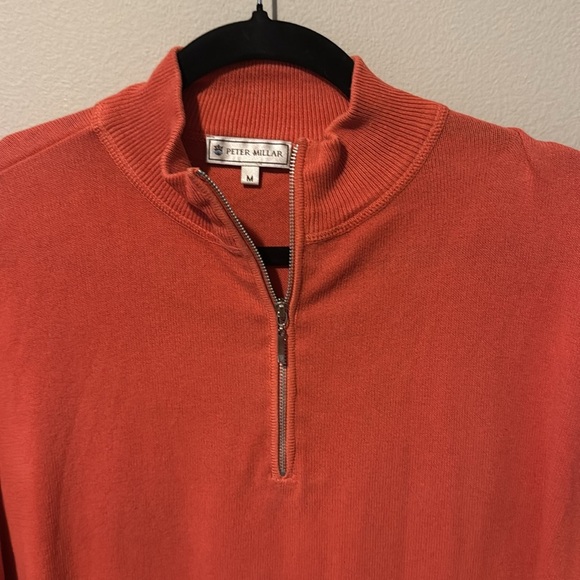 Peter Millar Mens Quarterzip Orange 100% Cotton Medium EUC Golf Long Sleeve - Picture 2 of 9